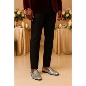 Men’s Haza Pairs Silver Sequin Loafers Size 10 Glitter Party Tuxedo Dress Shoes